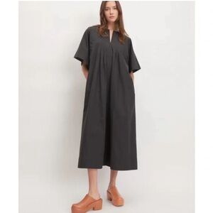NWT Everlane Poplin Caftan V-Neck Modest Maxi Dress Black Size M
